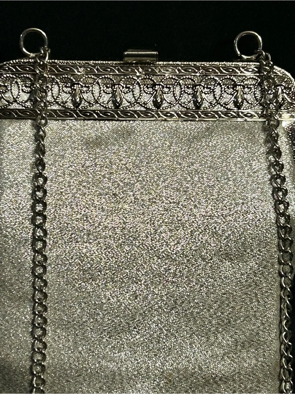 Silver Metallic Evening Clutch Bag with Chain Strap